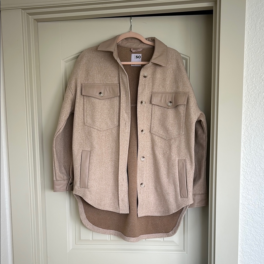 SO Tan Lightweight Shirt Jacket with Textured Fabric